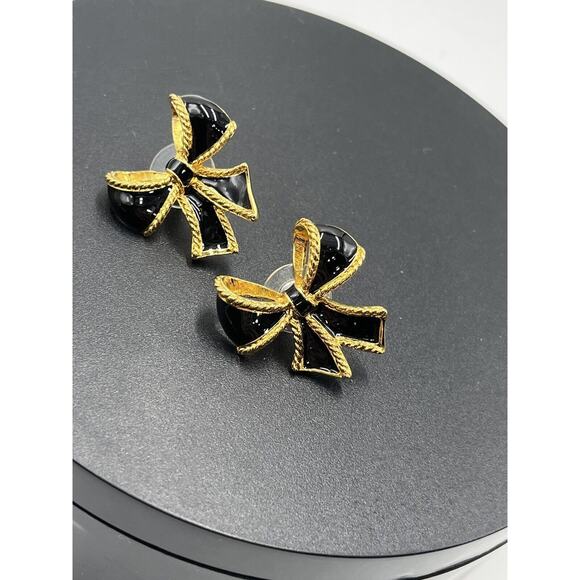 Kenneth Jay Lane for Avon Black Enamel Bow Pendant Enhancer‎ Clip Earrings Set - Picture 10 of 16